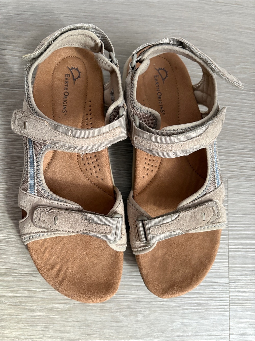 Earth Origins Taupe Adjustable Strap Suede-Look Comfort Sandals